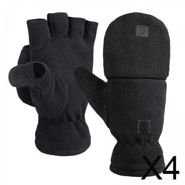 

4x Winter Fingerless Gloves, Winter Flip Gloves Insulation, Convertible Half Finger Mitten Gloves for Running, Outdoor, Painting