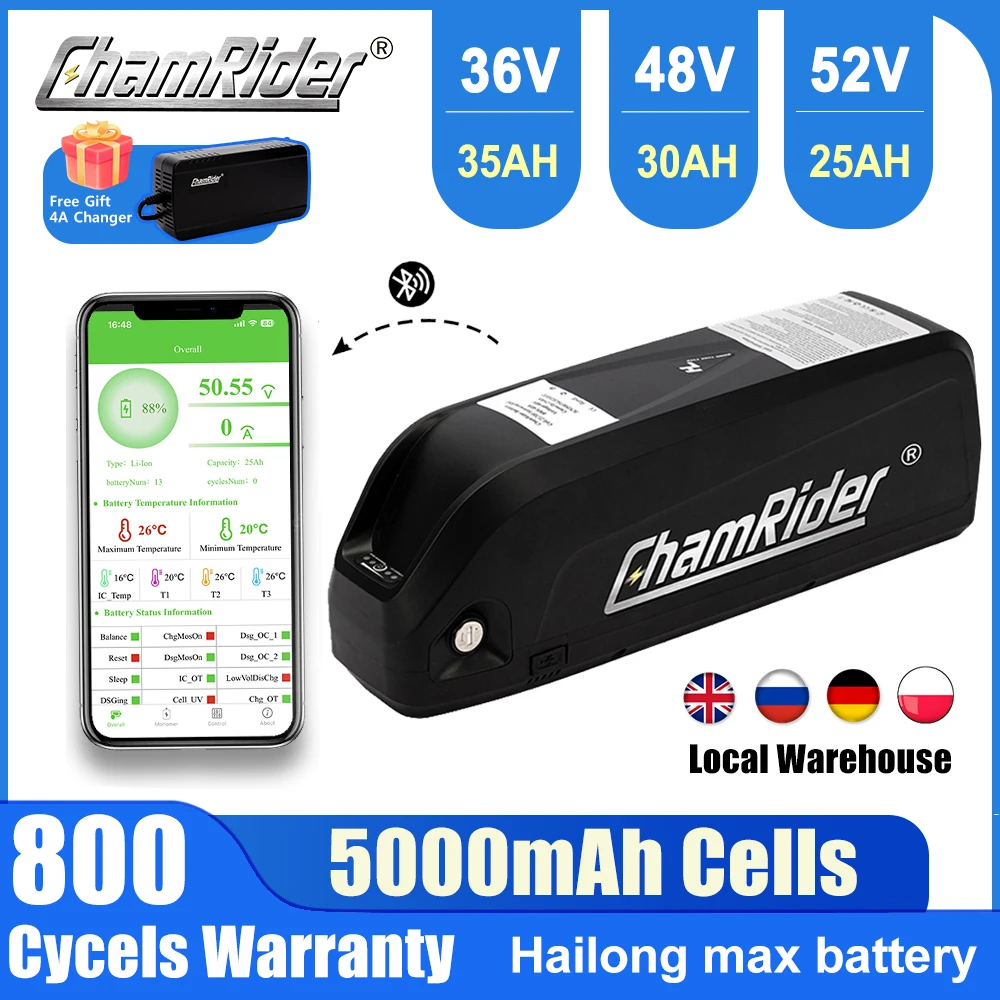 ChamRider Hailong Max 48V 36V 52V Ebike Battery  25ah 21700 Cells 40A BMS 500W 750W 1000W 1500W Electric Bicycle Pack Lithium