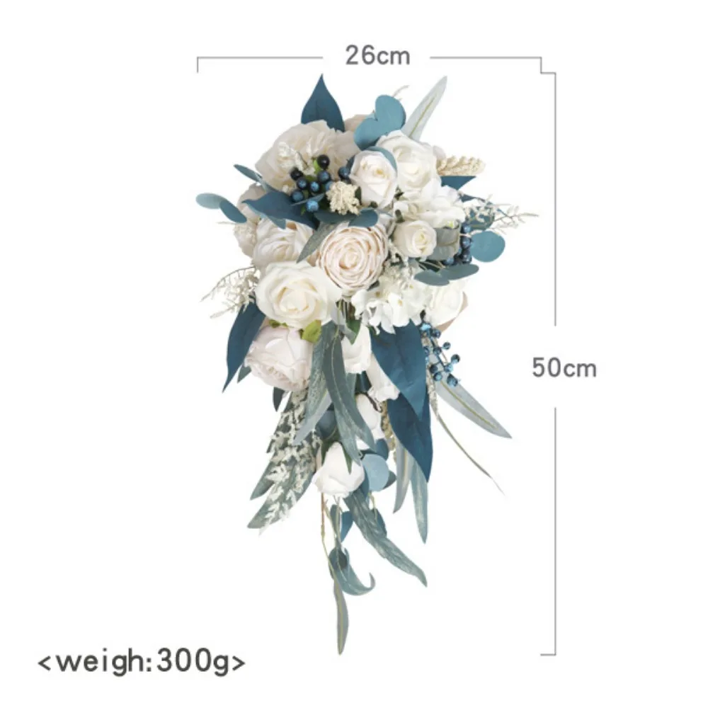 Bouquet da sposa con fiori artificiali Bouquet da sposa in seta bianca rosa e foglie verdi mazzi di nozze per la sposa fatti a mano buque de noiva