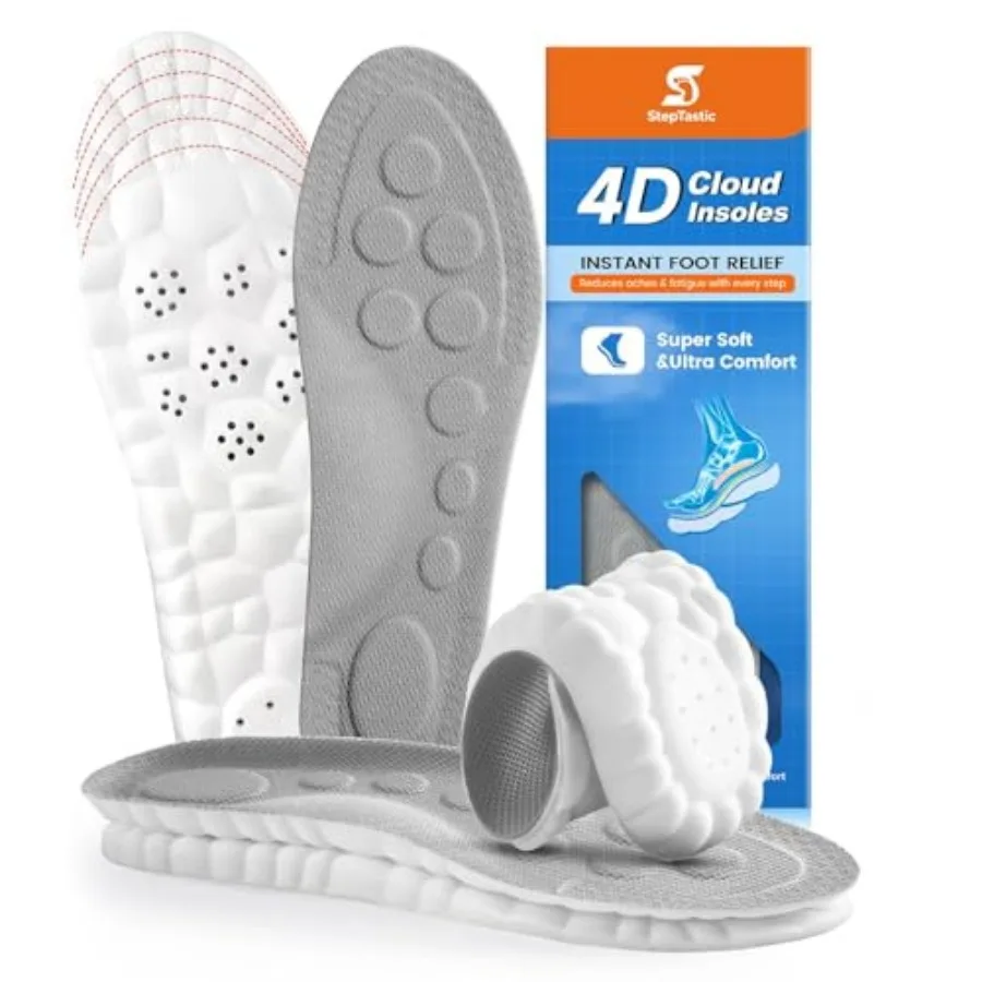 

Insoles Men, 4D Cloud Insoles for Women Men, Arch Support and Shock Absorbing for Fatigue Relief, Pressure Distribution, Trim t