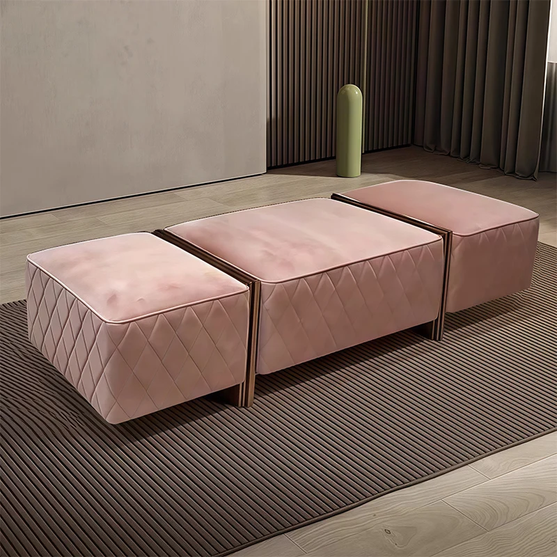 Italian Luxury Velvet Leather Shoe Changing Stool Minimalist Design Style Soft Bed End Bench for Bedroom Entrance