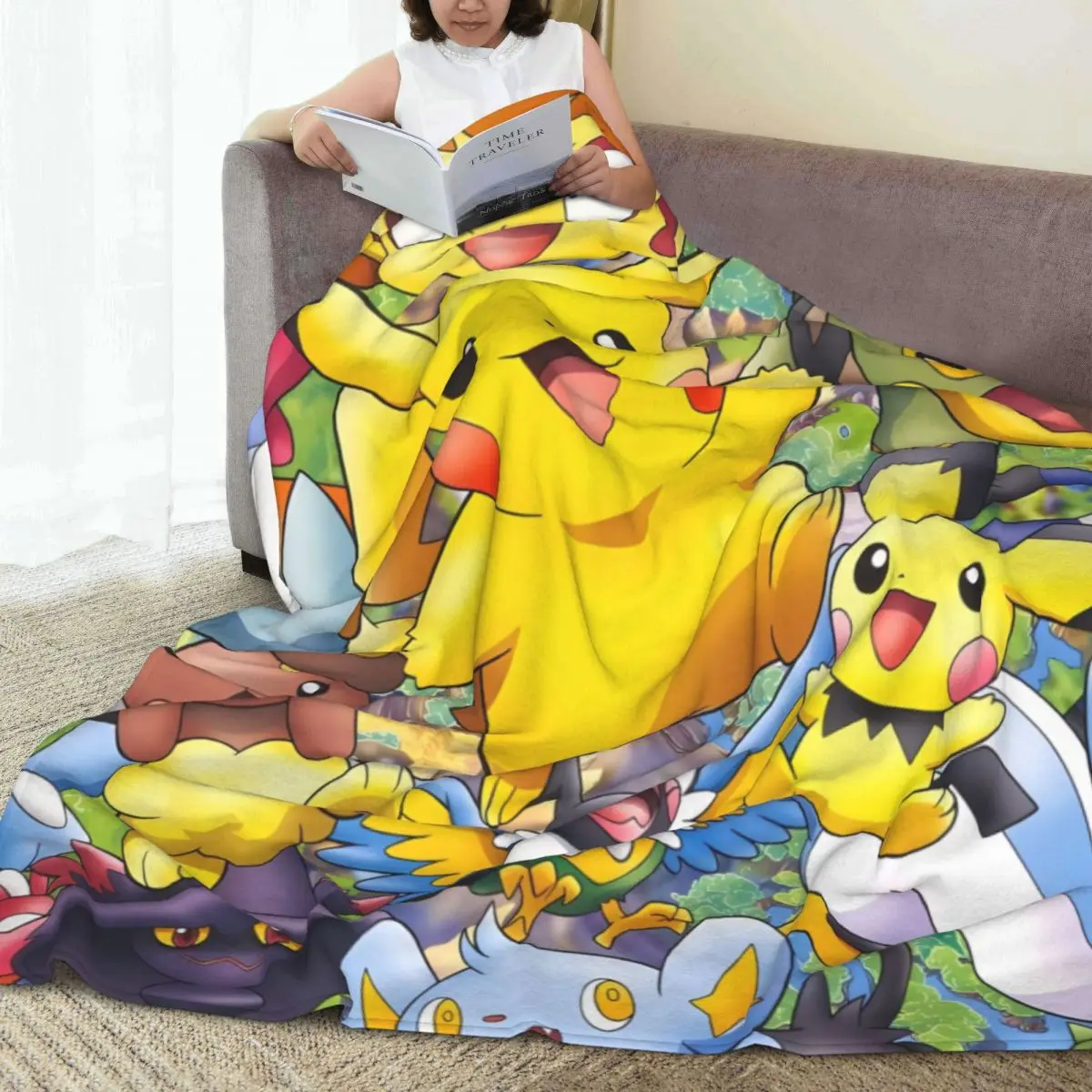 Pikachu Cartoon Blanket Warm Soft Novelty Plush Throw Blanket For Home Decor Travel Flannel Bedspread Bed Cover