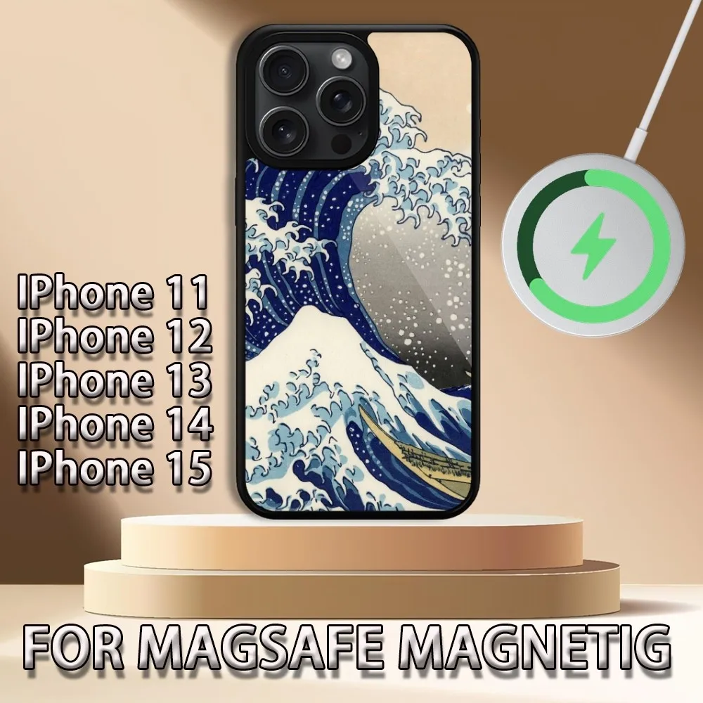 Japanese Ukiyoe sea wave Mount Fuji  Phone Case For iPhone 15 14 13 12 11 Pro Max Plus Magsafe Magnetic Wireless Charging Cover