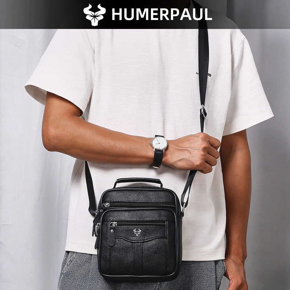 HUMERPAUL Retro Rindsleder Umhängetasche männer Casual Schulter Taschen Kleine Luxus Marke Fashion Outdoor Sling Pack Qualität