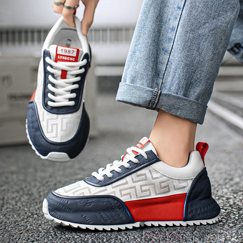 

Men Board Shoes Chunky Sneaker Designer Cover Bottom Shoes Fashion Casual Microfiber Leather Upper Increased Internal Platform