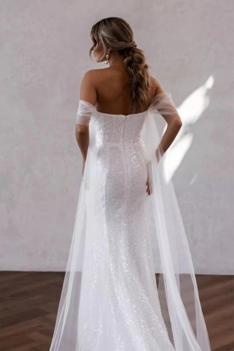 Sparkly Wedding Dress For Bride Simple Sequin Off Shoulder Mermaid Vestido De Noiva Sereia Berta Women Charming Wedding Gowns