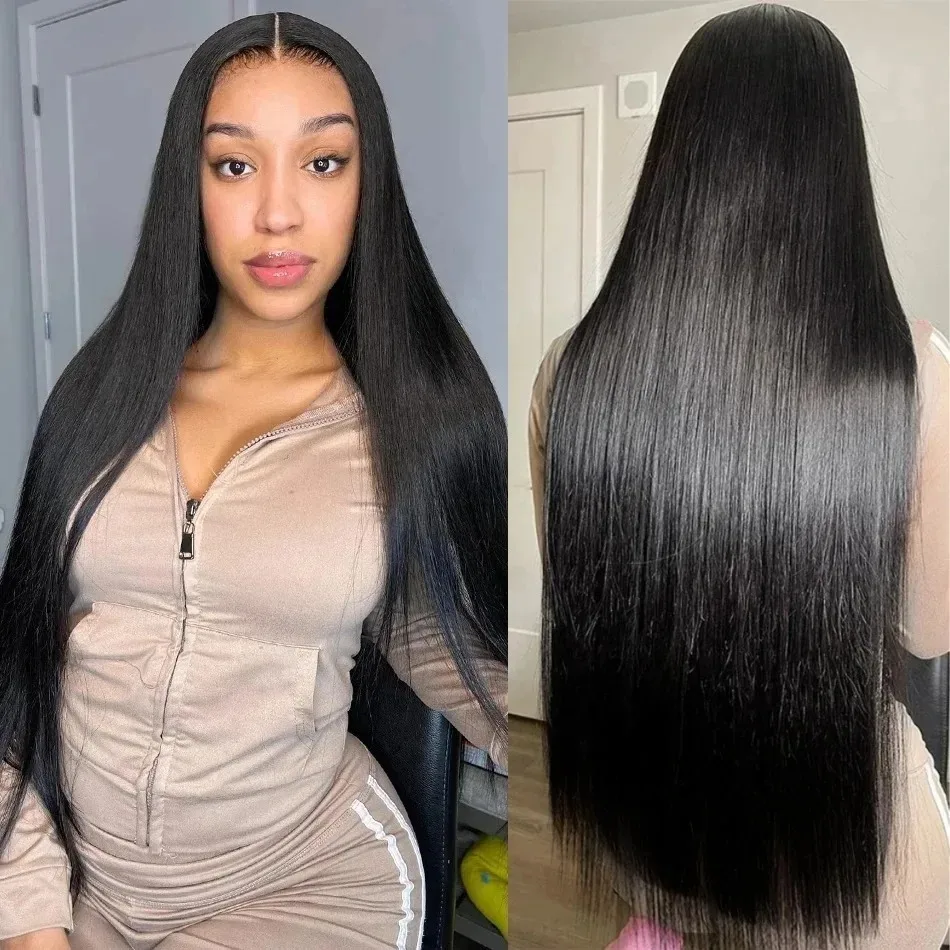 Perruques de cheveux humains droites sans colle 5x5 fermeture prête à porter HD perruque avant de dentelle droite transparente pré plumée pour les femmes