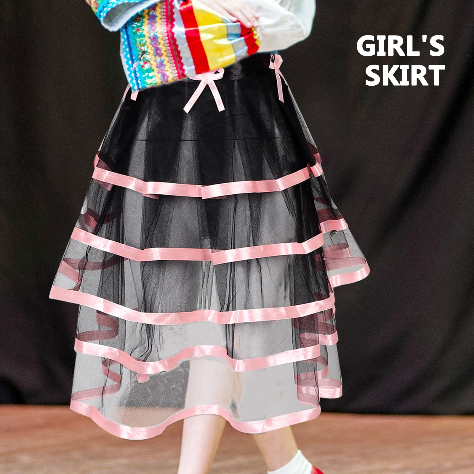 

Half Tutu Skirt Adjustable Waistband Sweet Colored Polyester Tulle Dress for Girls Performance Party Supplies Steampunk Costume