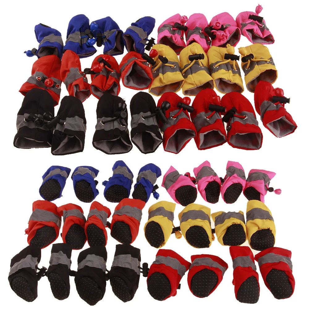 Dog Supplies Waterproof Pet Dog Shoes Booties Fleece Lined Anti-Slip Sole 4pcs Set for Small Medium Large Dogs Winter Walking