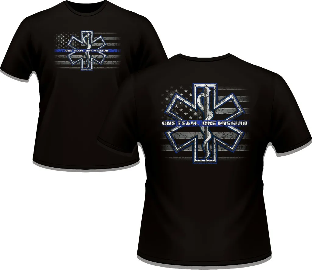 

One Team One Mission. American Flag Star of Life Paramedic T Shirt. High Quality Cotton, Breathable Top, Loose Casual T-shirt