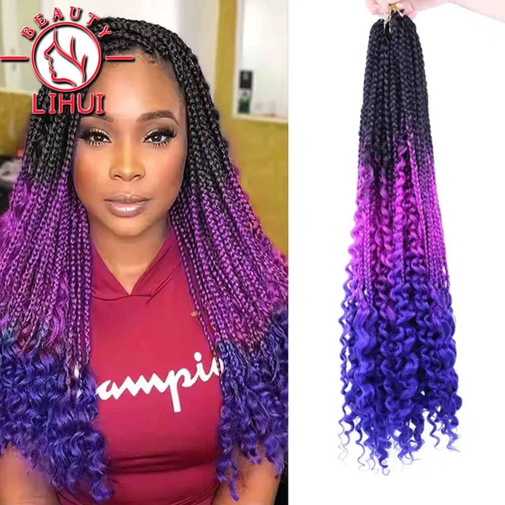 Goddess Box Braids Crochet Hair 22Inch Pre-Loop Bohemian Hippie Braids Synthetic Boho River Locs Crochet Hair With Curly Ends