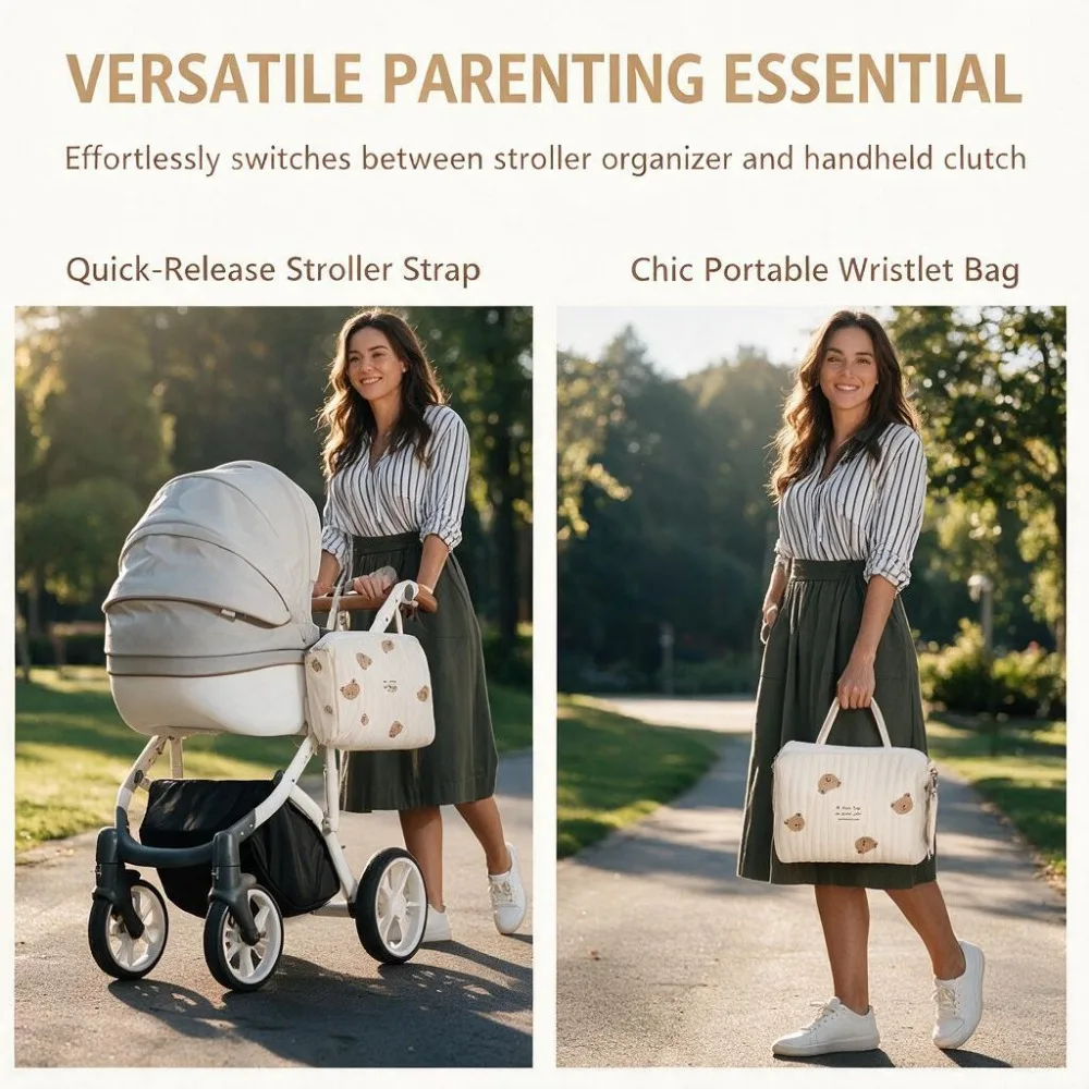Fashion Printed Embroidery Diaper Bag, Multifunctional Baby Nappy Changing Tote, Large Capacity Stroller Organizer, Travel Mummy