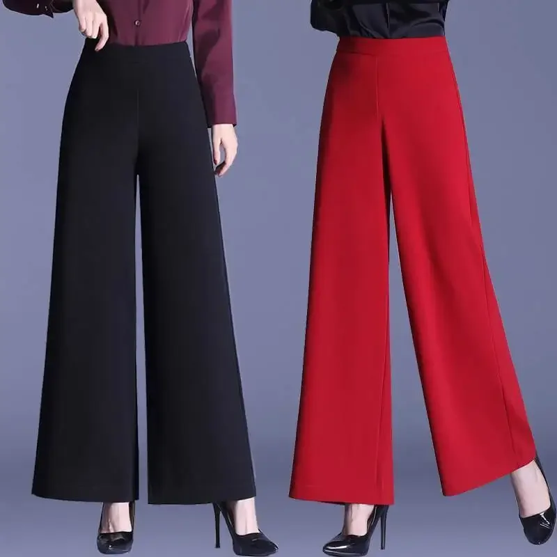 

Office Lady Fashion High Waist Wide Leg Pants Korean Women Spring Autumn New Elastic Loose Casual Solid Straight Trousers N104