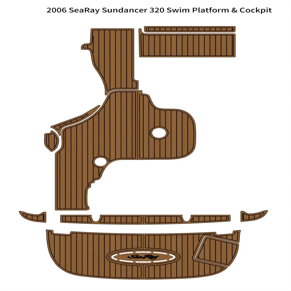 

Swim Platform Cockpit Pad Boat EVA Faux Teak Floor For 2006 Sea Ray Sundancer 320