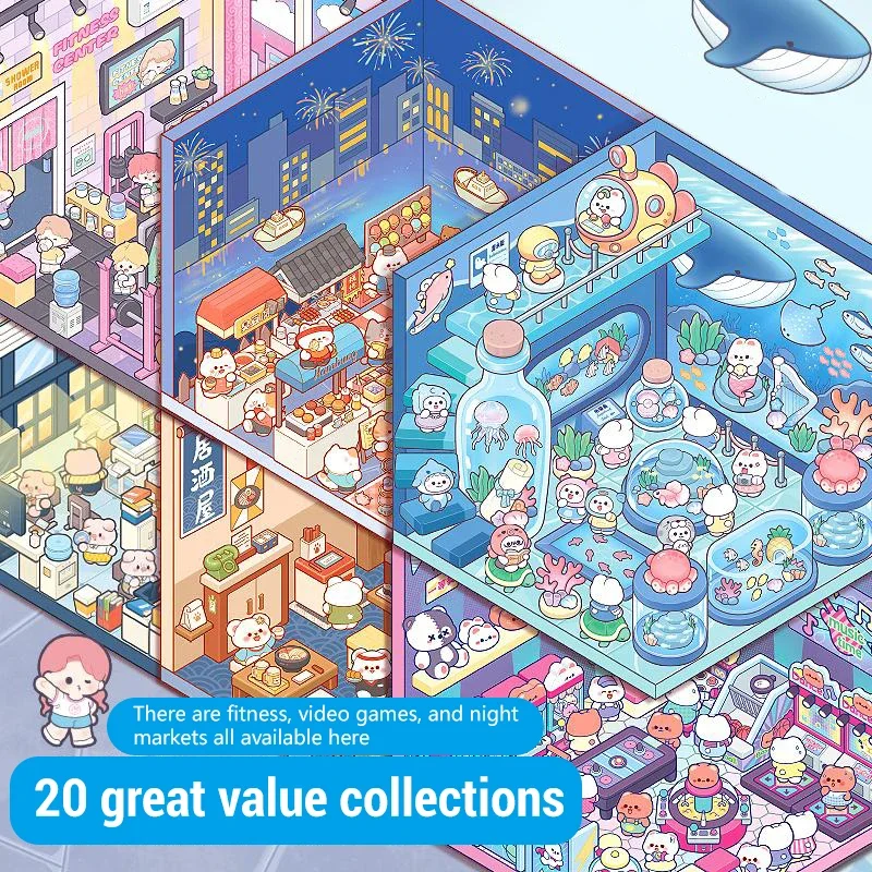 Three-dimensional Miniature Scene Books Landscape Stickers Cartoon 3D Stacked Stereoscopic Vision Houses Children Toys Stickers