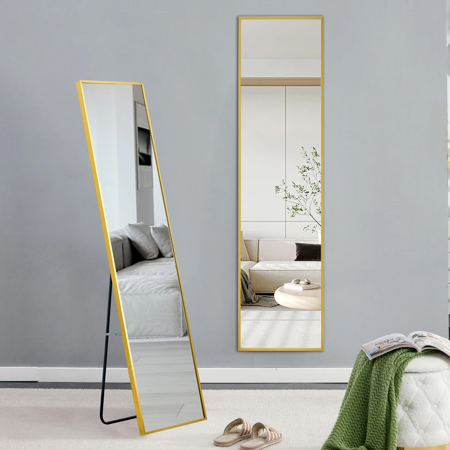 Aluminum alloy metal frame wall-mounted full-length mirror, bathroom vanity mirror, bedroom home porch, decorative mirror, cloth