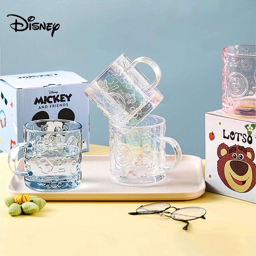 Disney Mickey Mouse Glass Mug Cups Kawaii Lotso Colorful Embossed Kids Cartoon Drink Water Milk Cup Mugs Men Women Coffee Mug