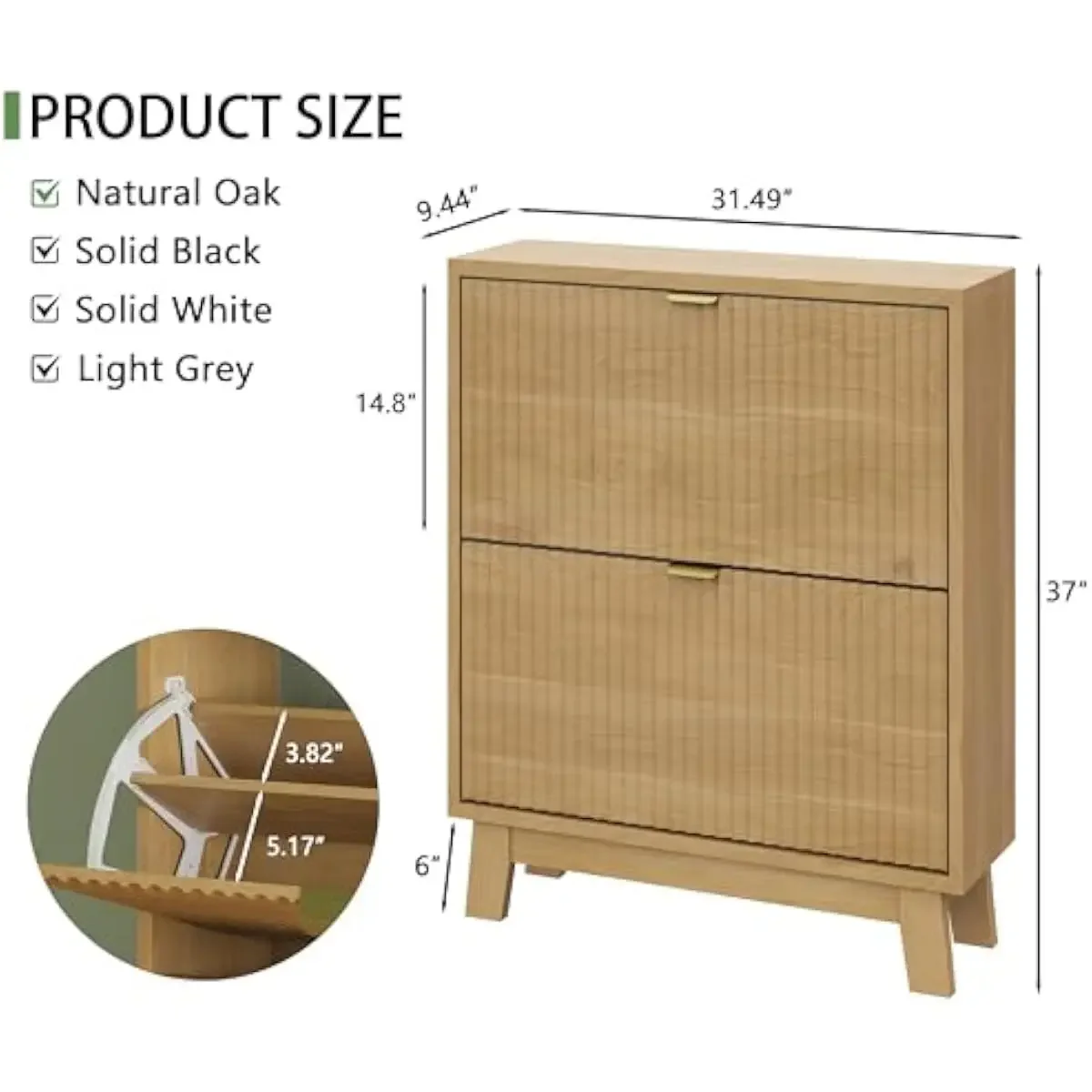 Slim Tall Shoe Cabinet with 2 Flip-Out Drawers • Fluted Texture Panels • 31.5 W X 9.45 D X 37 H Inches • Holds Up to 16 Pairs •
