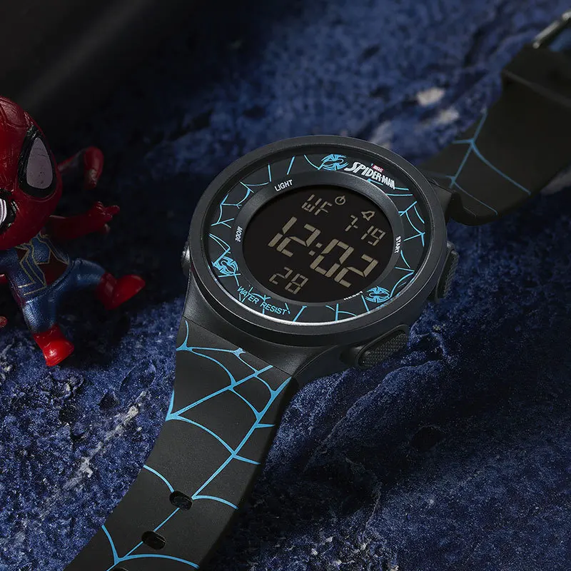 Imagem -02 - Disney-marvel Spider-man Relógio de Pulso Digital para Crianças Relógios Unisex Multifuncional Graffiti Strap Relógio de Estudante Menino Menina