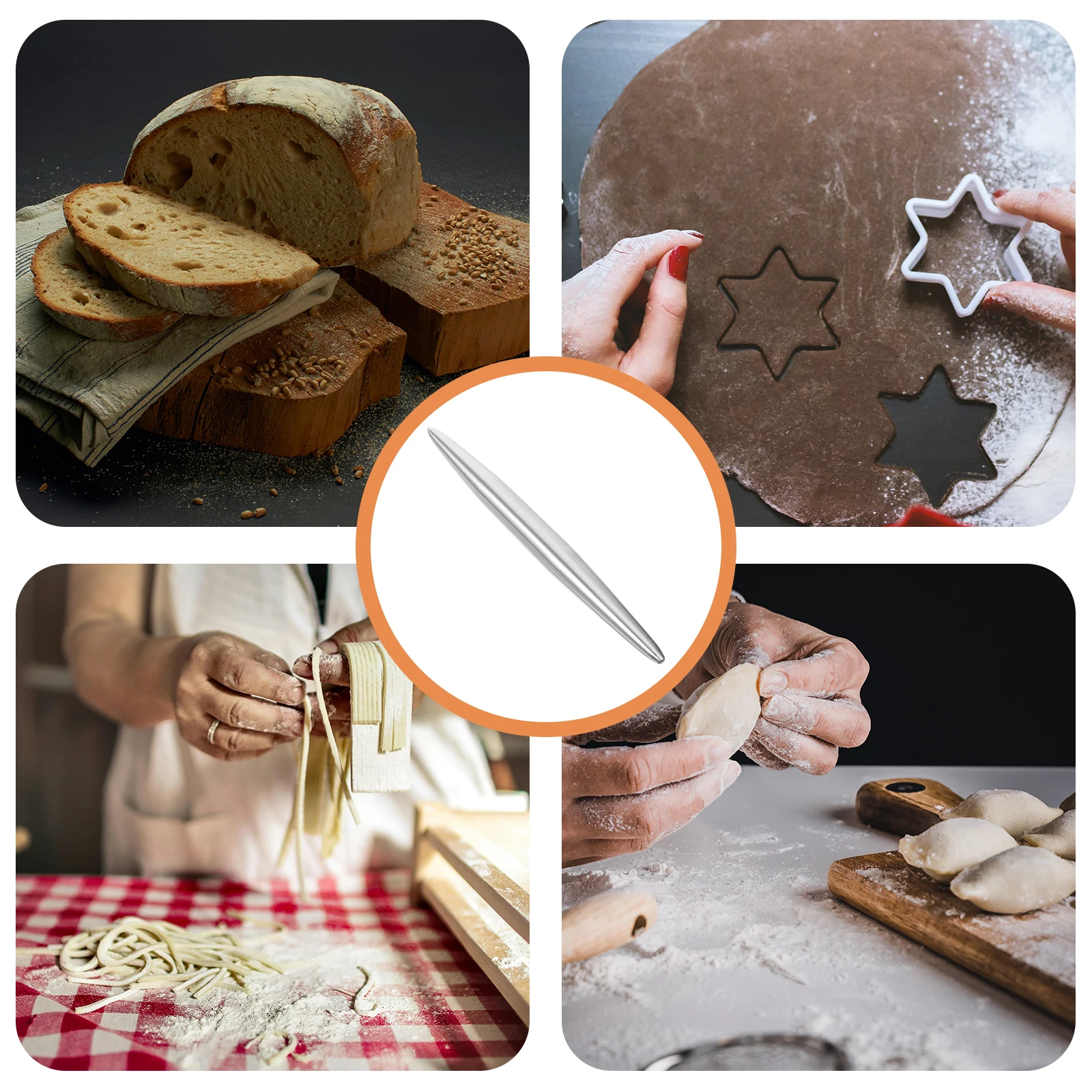 

Stainless Steel Rolling Pin Large Non-Stick Dough Roller For Baking Cookies Pizza Pasta Fondant Home Kitchen Tool Ergonomic