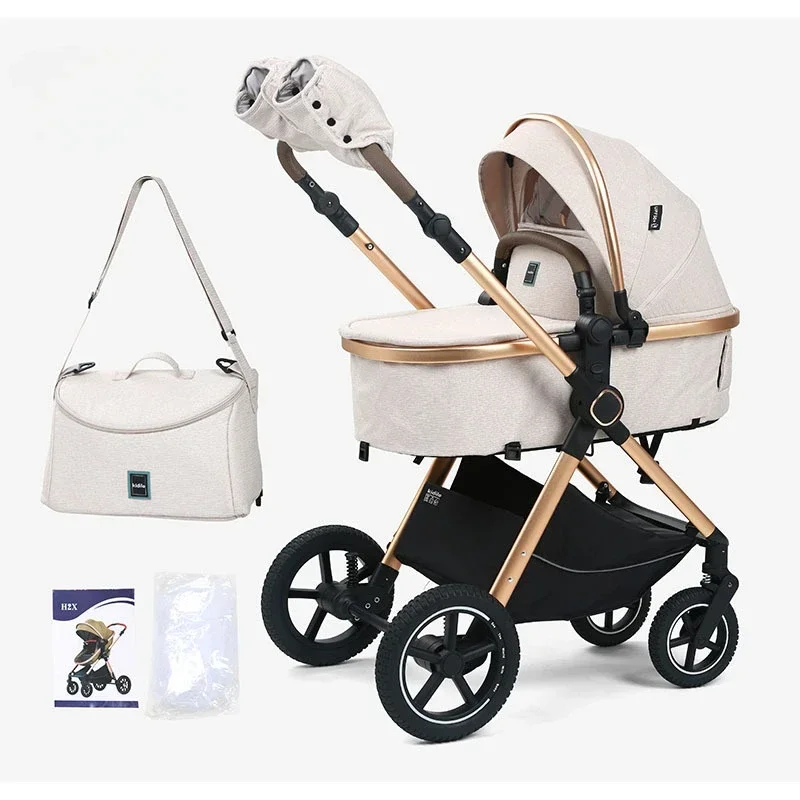 Deluxe baby stroller 2 in 1 newborn baby stroller Foldable high view baby stroller comes with a mommy bag and warm gloves