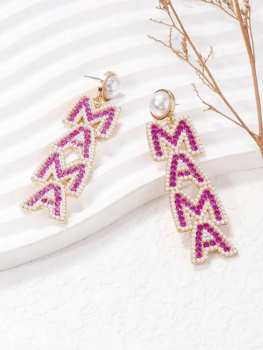 

Pearl And Rhinestone Letter MAMA Drop Earrings For Women Mothers Day Gift
