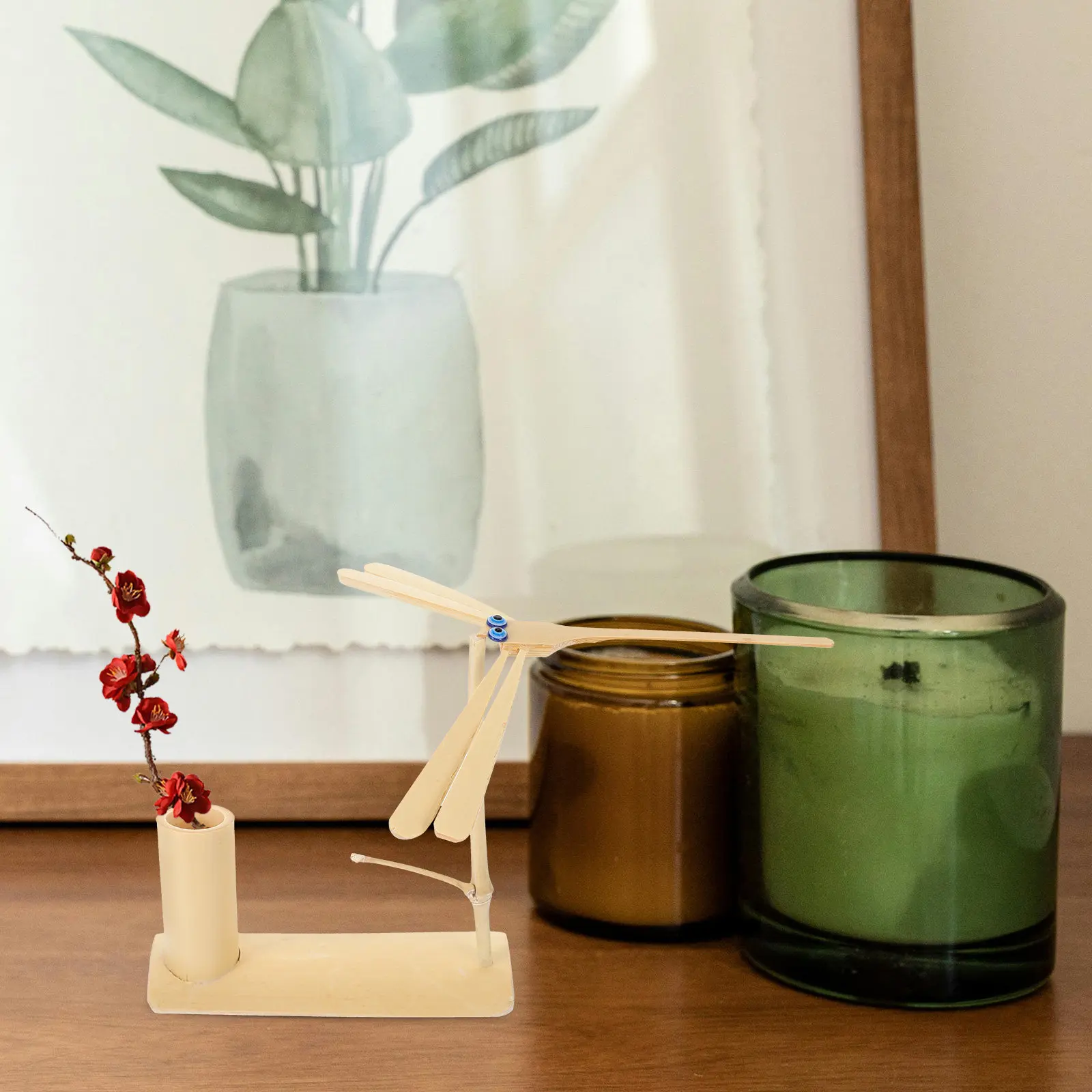 

Bamboo Desktop Pen Holder Dragonfly Modeling Pencil Cup Organizer for Office Home School Smooth Easy Clean Eco Friendly Desk