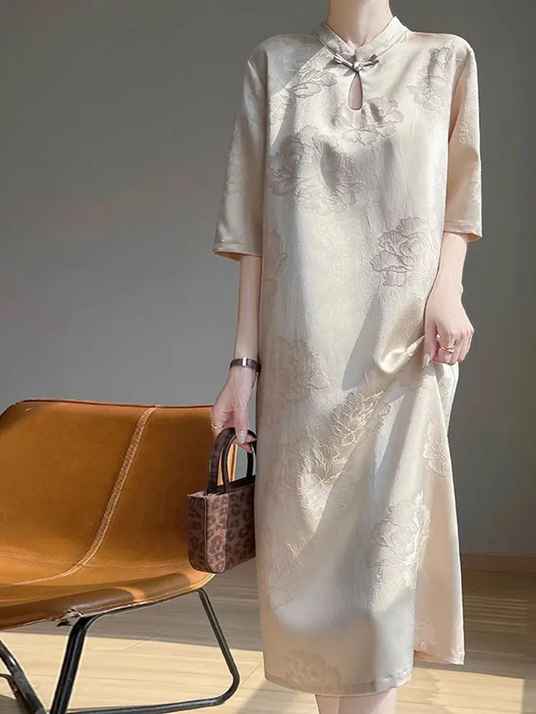 Ele Silk Satin Retro Improved  Loose New Chinese Sle National Dr Mother's Day Mom  Skirt