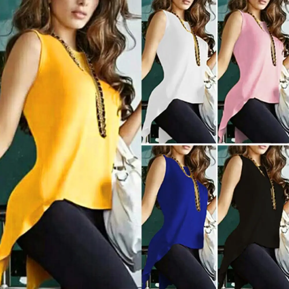 New Women Summer Fashion Solid Color Sleeveless Irregular Cross Back Vest Tank Top - Image 3