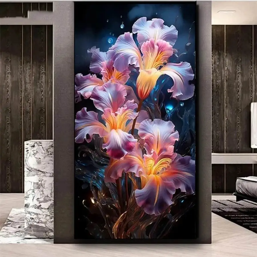 

Diy Large Size Diamond Art Colored Iris Flower Painting Stitch Kits Full Mosaic Embroidery Rhinestone Picture Wall Decor AA5017