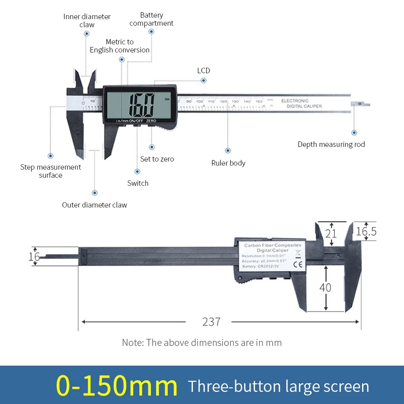 Digital Calipers Electronic Plastic Caliper Vernier Thickness Depth Gauge Micrometer Ruler Measuring Tools Instrument Pachometer