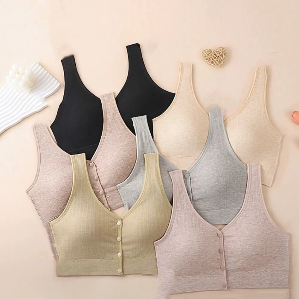 

Plus Size Front Button Bras Solid Color Beautiful Back Seamless Bra with Pad Bralette Intimates Women's Push Up Bra Women