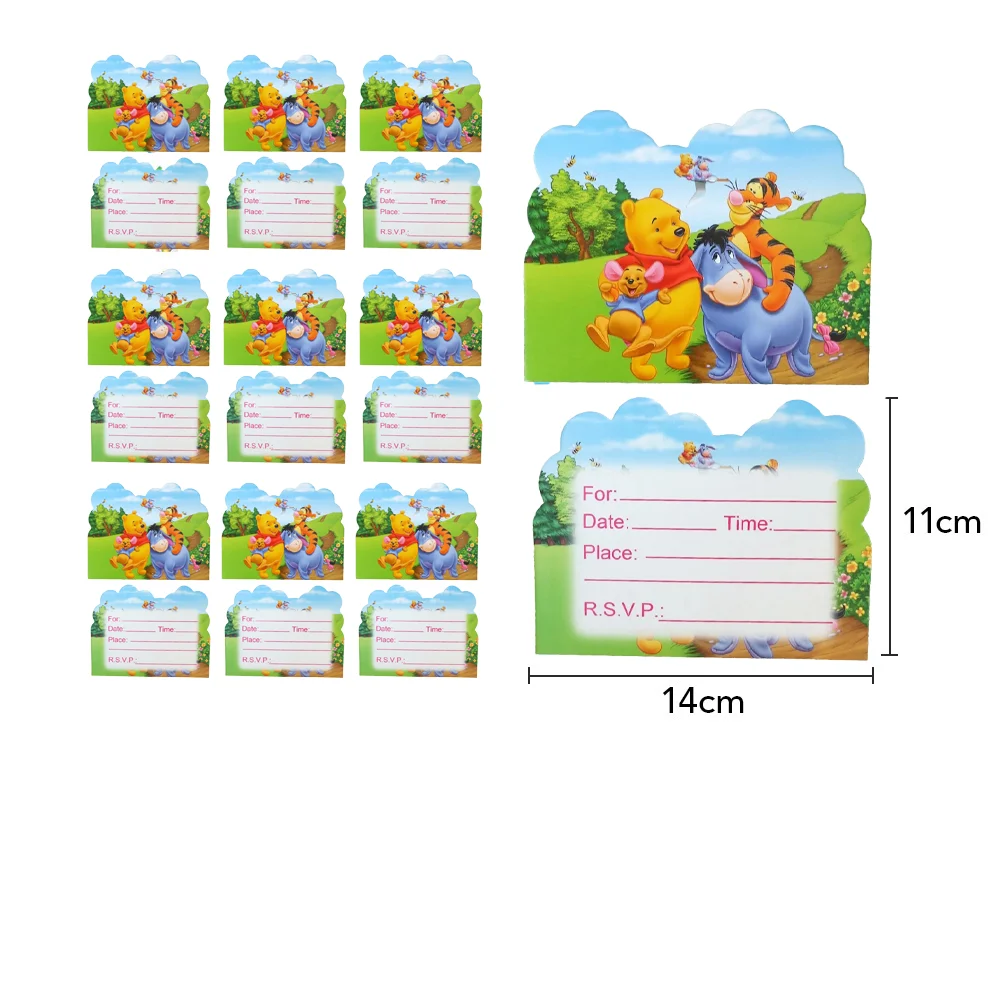 Carte d'invitation Disney Winnie l'ourson, décoration de fête d'anniversaire à thème filles garçons enfants faveurs baby shower fournisseur décoratif en papier