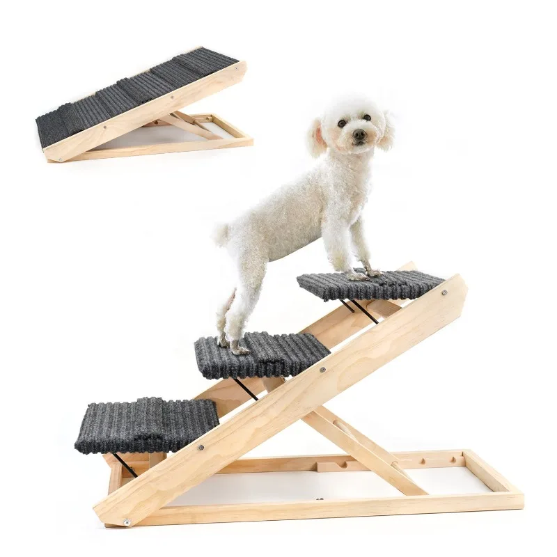 

2 in 1 Foldable Dog Stairs, Wooden Pet Steps Ramps for Cats and Small Dogs, Portable Non Slip Pet Ladders for Car