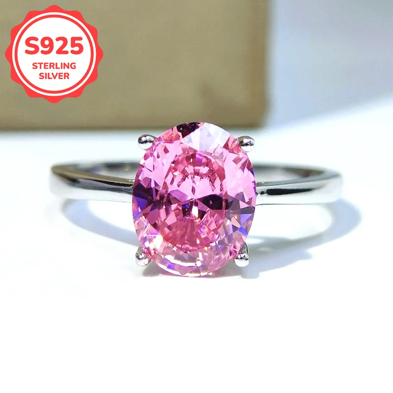 1pc 3 Carat S925 Silver Pink Oval Shaped Synthetic Zircon Ring, Elegance Perfect As A Gift for Birthdays or Any Special Occasion