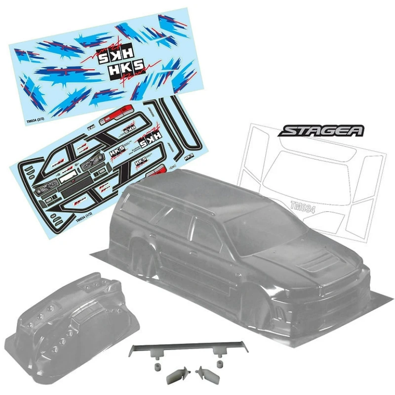 

1/12 R34 Wagon Clear Lexan Body W/Rear Wing +Light Bucket +Mirrors and stickers Decal for Mini Chassis 210mm wheelbase Tamiya