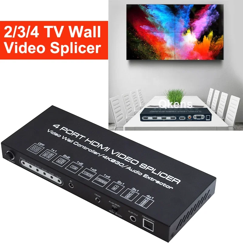 

2X2 Video Wall Controller Multi Screen Processor TV Splicer 4K 1x2 1x3 1x4 2x1 3x1 4x1 3 4 Port HDMI Video Splicer with IR RS232