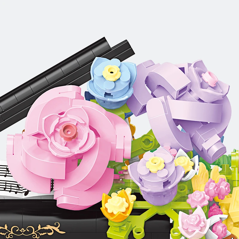 Piano Bricks Violin Musical Instrument Flower Building Blocks Mini With Light Home Decor Christmas Gift Toys For Child Adults