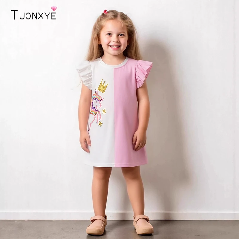 TUONXYE Children Dress Summer Unicorn Dress Child Party Short Sleeve Dresses Cotton Dress for Kids Girl Costumes
