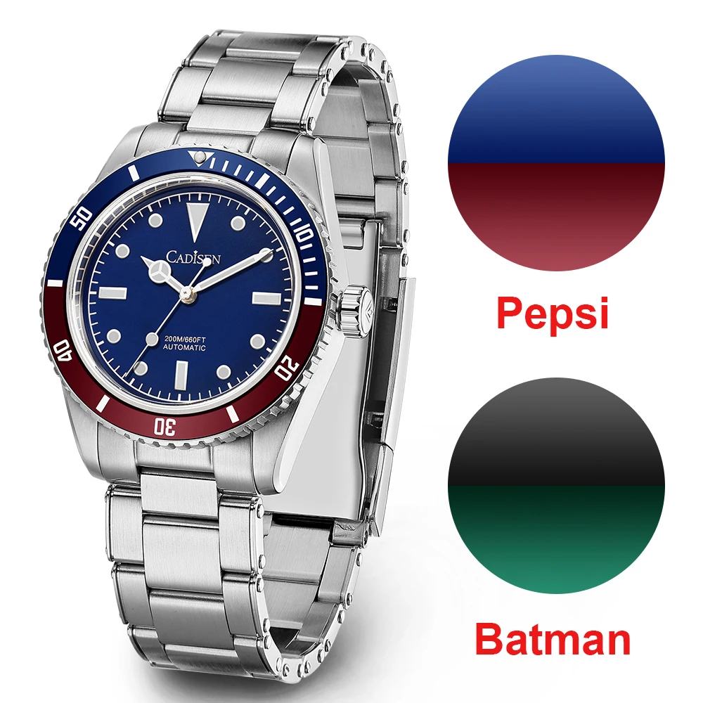 CADISEN New C3 Luminous Men Mechanical Wristwatches Sapphire Glass NH35 Automatic Watch Coke Batman Men 200M relogio masculino