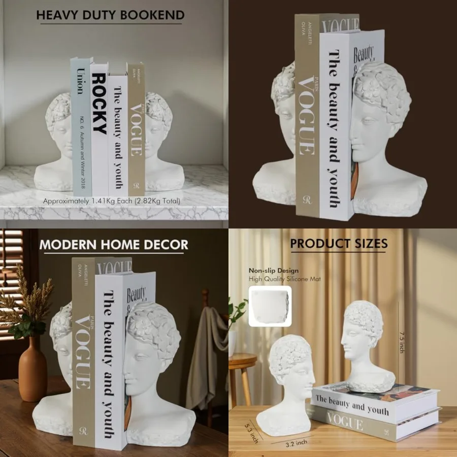

Modern Decorative Stone Bookends Heavy Duty Book Ends Unique for Heavy Books Cool Vintage Book Ends for Shelves Office Desk Thi