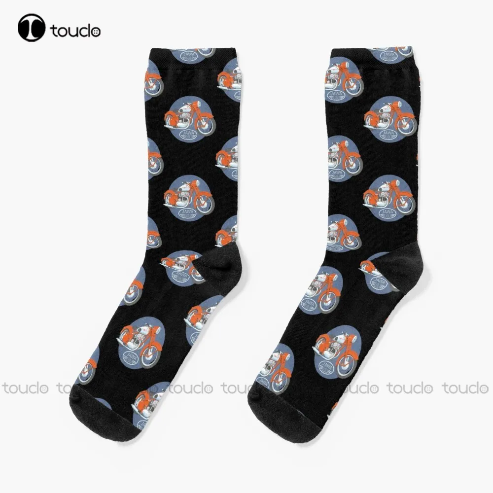 Jawa Moto Motorcycle Retro Vintage Socks Mens Cotton Socks Personalized Custom Unisex Adult Teen Youth Socks 360° Digital Print