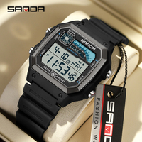 SANDA 6196 Electronic Watch Multi functional Night Glow Waterproof Sports Men's Lightweight Square Classic Student Watch 2025