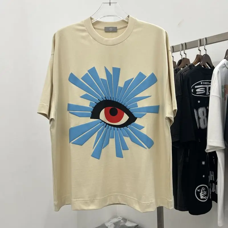 2023 Summer Truth Eye Foam Print Short Casual Retro Sleeve Loose Men High Street T-shirt