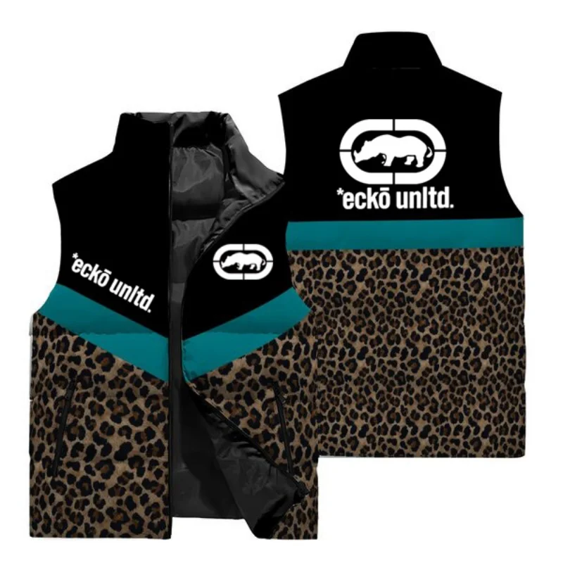 Nuevo Chaleco Acolchado para Hombre con Estampado de Leopardo y Logo de Rinoceronte, Chaqueta sin Mangas de Patchwork, Estilo Hip Hop Urbano, Cálido para Invierno, Marca Ecko Unltd
