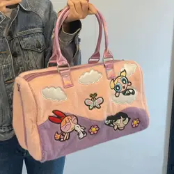 New Cartoon anime the Powerpuffe Girls Plush bag Toys Cute Large capacity handbag plush weekend bag plush backpack