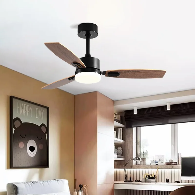 Ceiling Fan Wiht LED Light and Remote Control 42/52inch DC 35W Pure Cooper Motor Used for Living Room, Bedroom, Dining Room