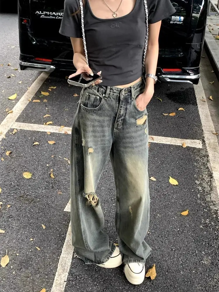 

Джинсы женские джинсовые Y2K зимние шипованные заклепки-цепочки с бусинами и кисточками с блестками и жемчугом женская мода готический панк эмо гот альтернатива