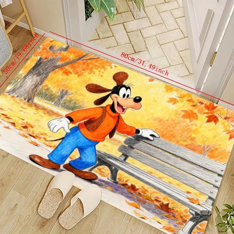 

1 шт. напольный коврик с персонажем мультфильма Диснея Гуфи, яркий осенний коврик для парковой сцены с опалеными листьями, нескользящая моющаяся детская кровать