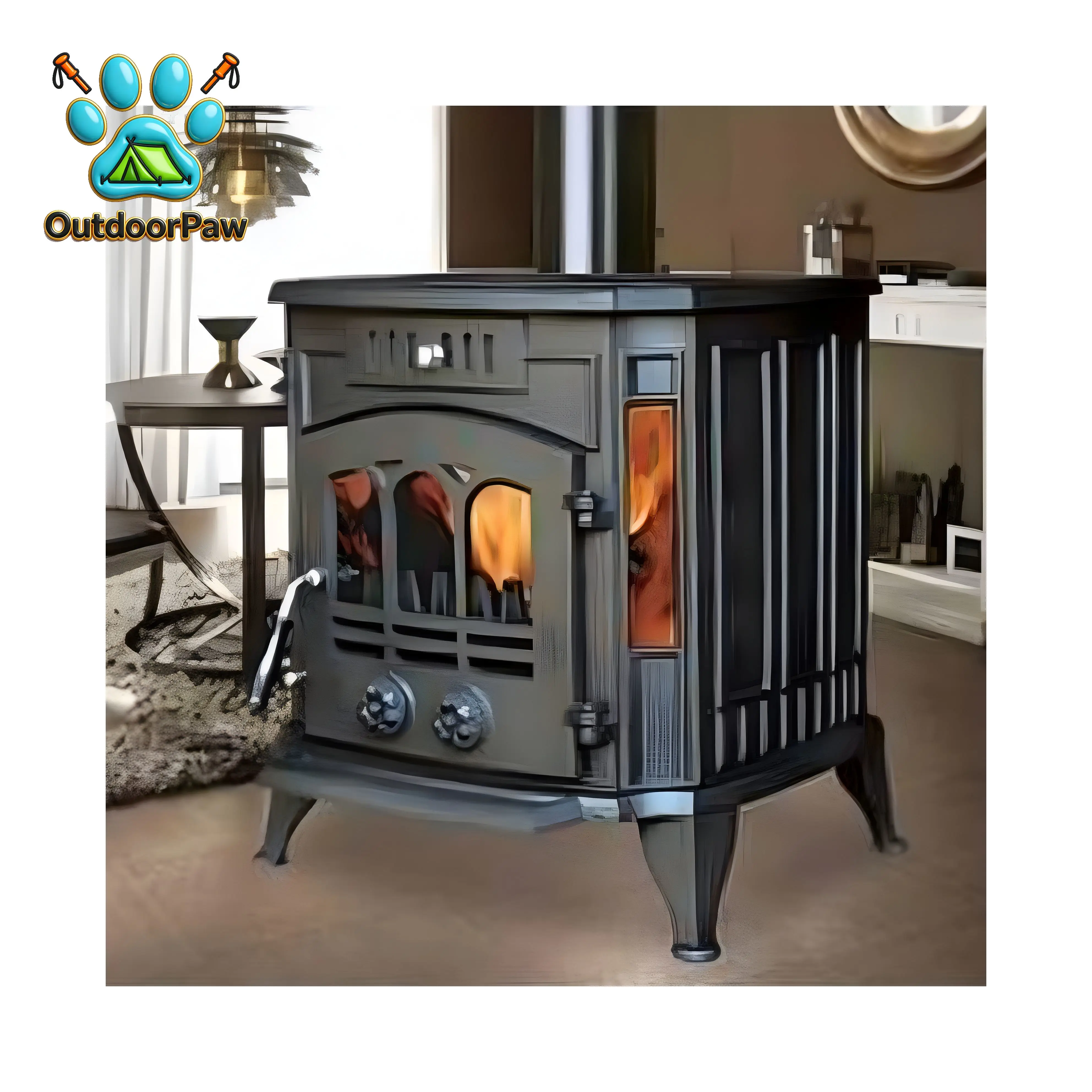 Cast Iron Wood Log Burning Stove Real Fire Fireplace Burner for Indoor Living Room